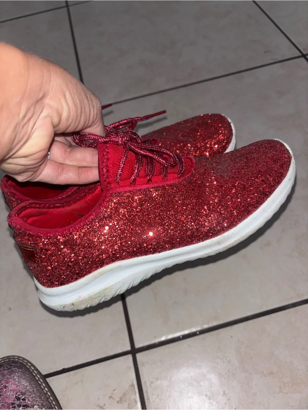 Red Glitter Lace-Up Women's Sneakers